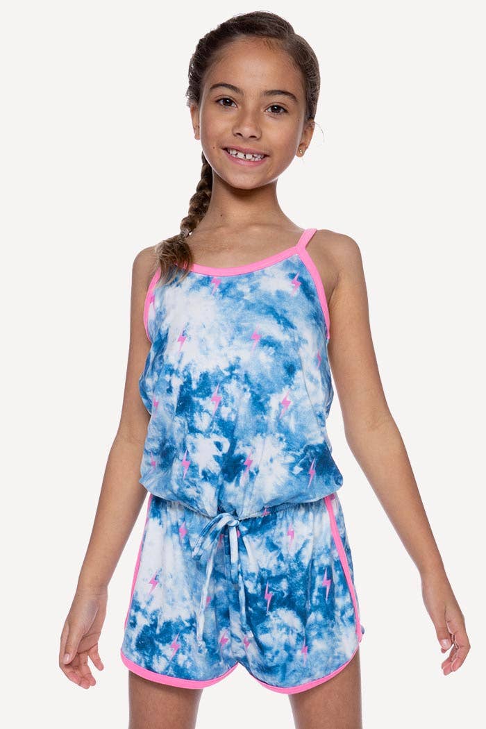 Simply Soft Strappy Dolphin Short Romper - Denim Pink Bolts