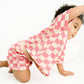 Pink Checkered Waffle Bamboo Shorts Set