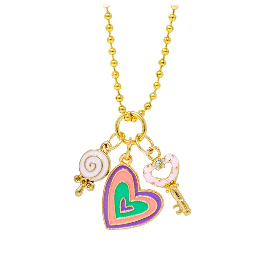 Heart, Lollipop & Key Gold Charm Necklace By ZOMI GEMS
