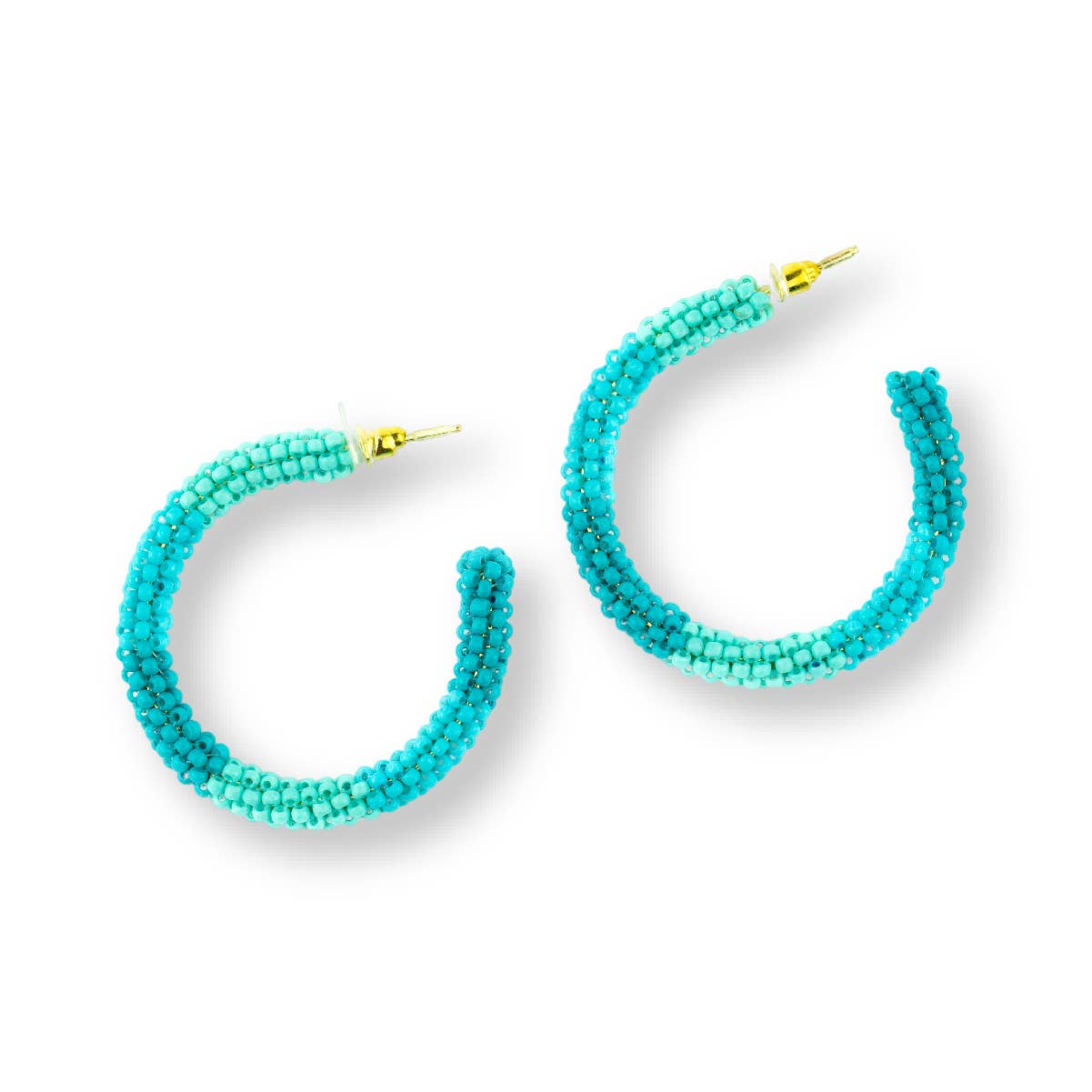 Beaded Hoop Earrings | Blue Stripes