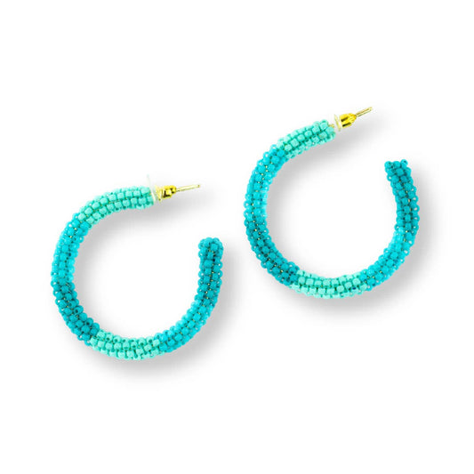 Beaded Hoop Earrings | Blue Stripes