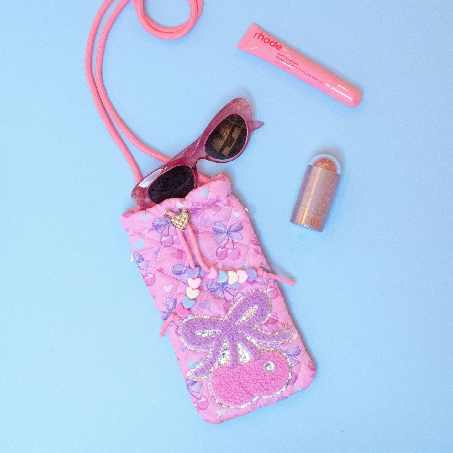 Cherry Printed Drawstring Case and Sunglasses