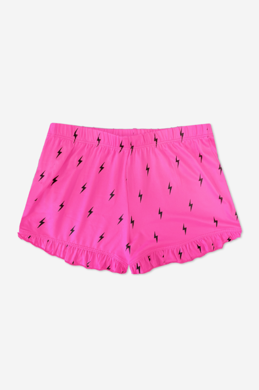 Simply Soft Ruffle Short - Neon Fuchsia Bolts