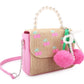 Cherry Patched Straw Top Handle Bag