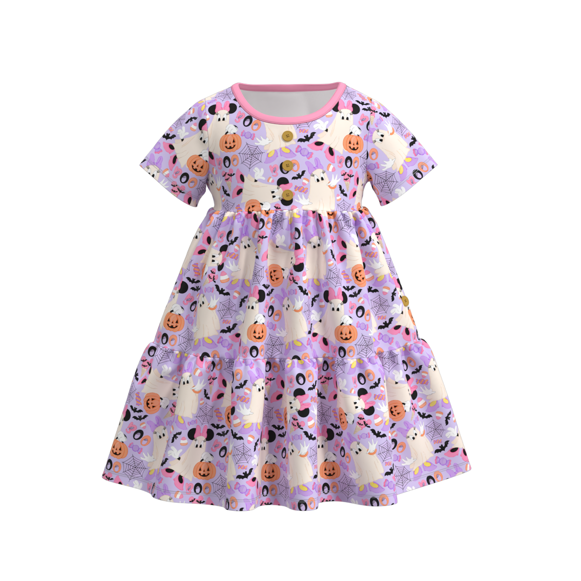 Halloween Print button layered ruffle dress