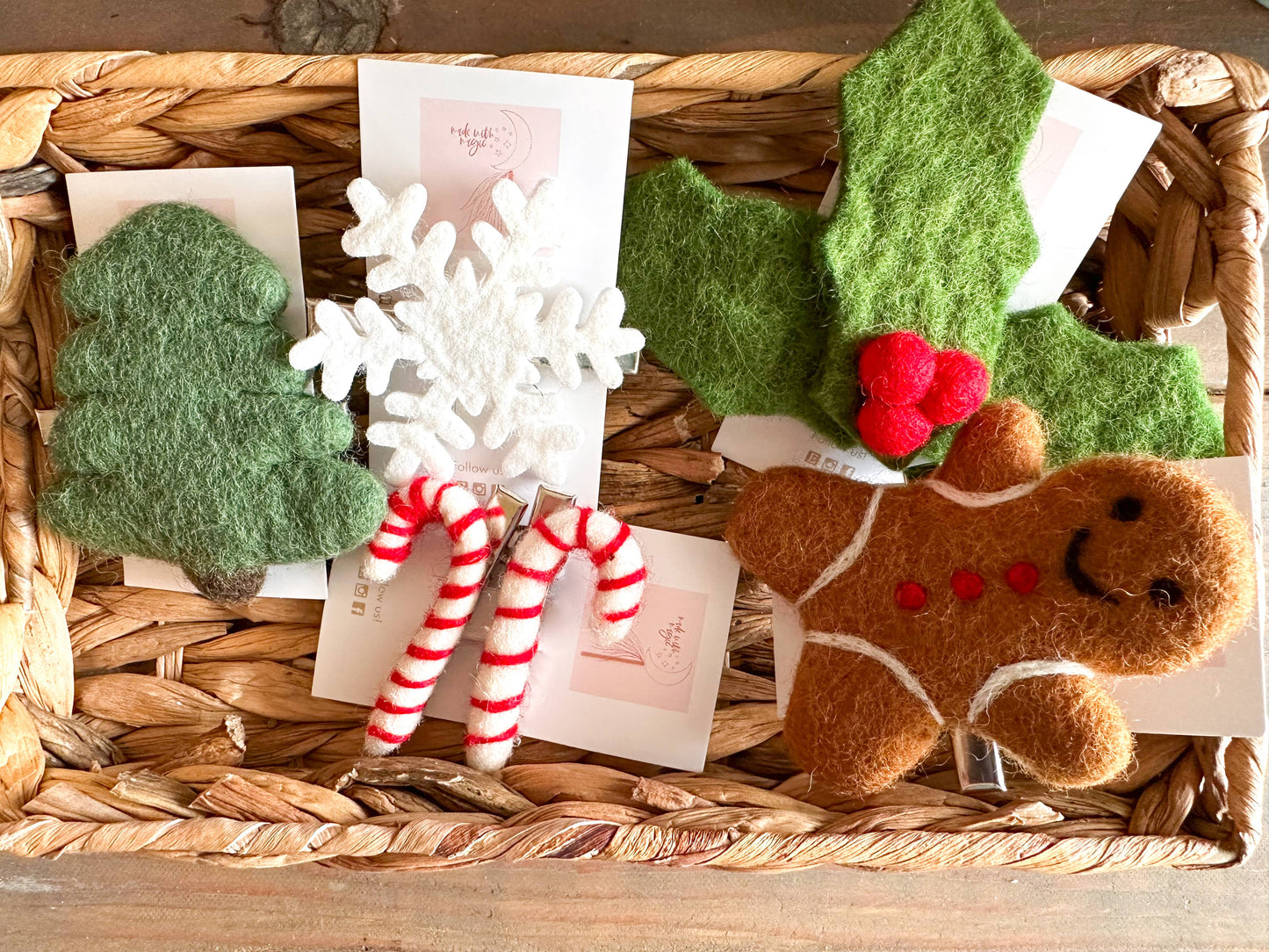 Gingerbread Man Felt Shape Hair Clip