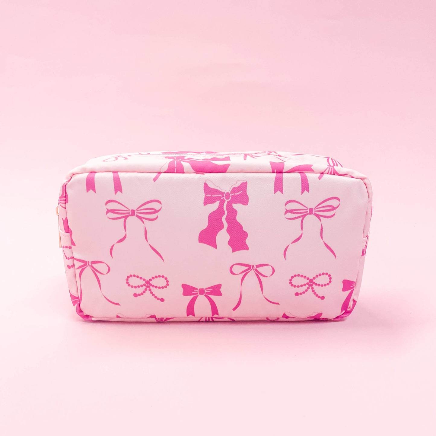 Pink Bows Nylon Cosmetic Zipper Bag