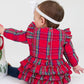 Baby Girls Tis The Season Plaid Long Sleeve Ruffle Trim Bubble Romper