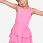 Simply Soft Tank Asymmetrical Triple Ruffle Skirt Dress - Neon Barbie Pink