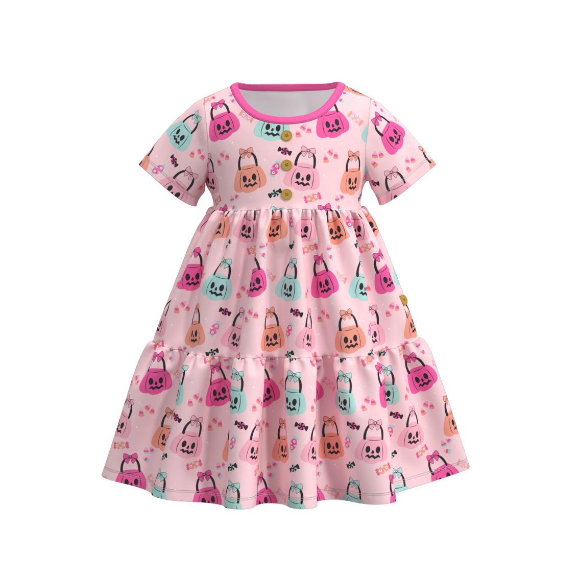 Halloween Print button layered ruffle dress