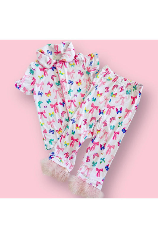 Bow and Butterfly Print Bamboo Feather PJs