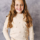 Kids Cream Beige Pom Pom Fall Winter Crew Neck Sweater