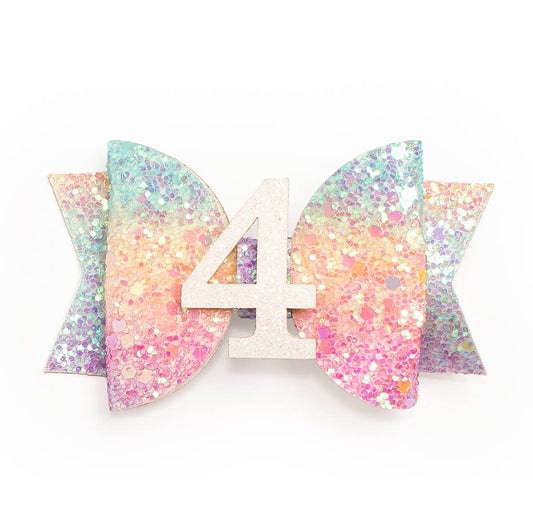 Pastel Rainbow Bow #4 Clip - Kids Birthday Hair Clip