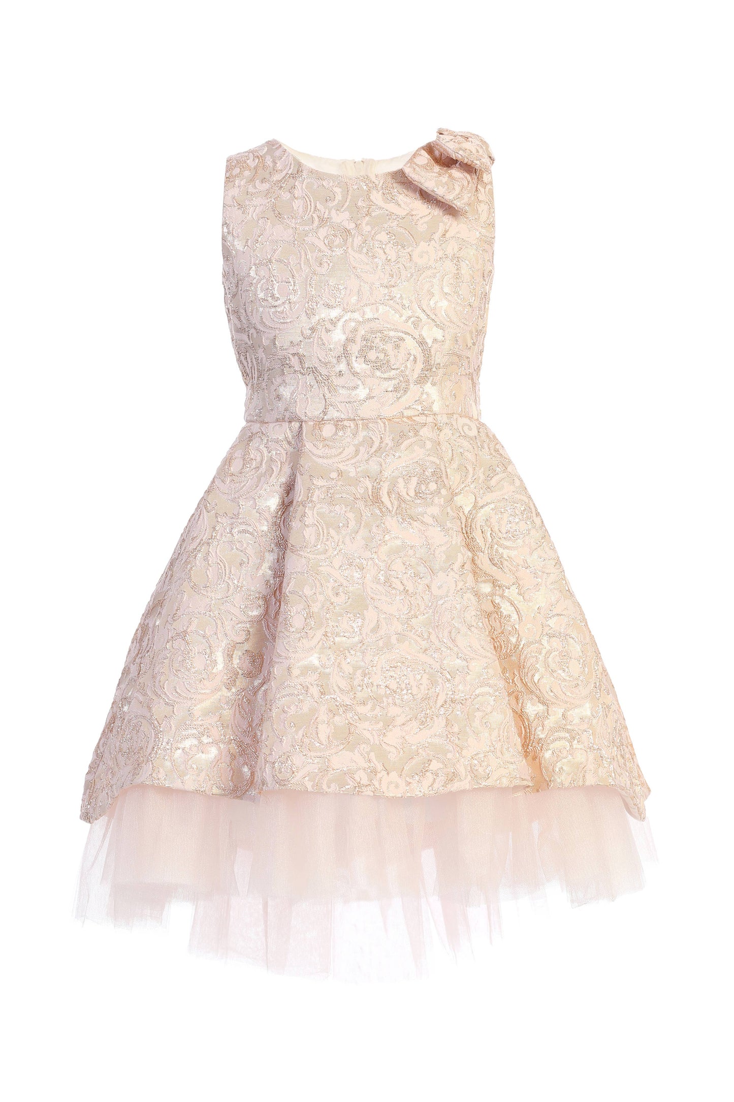 SK806 - pleated luxe jacquard hi-low dress