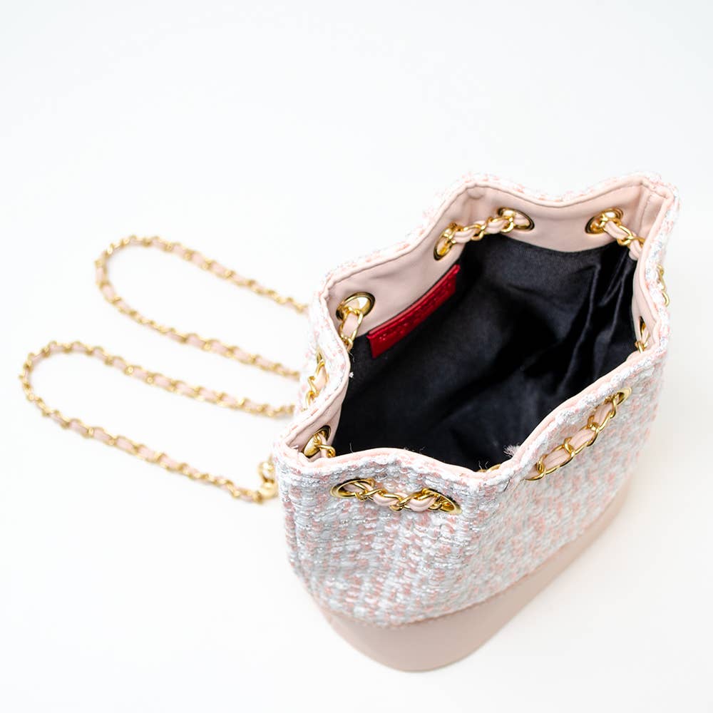 Tweed Drawstring Backpack Bag