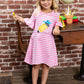 Striped Ruffle Sleeve Dress w/ Polka Dot Pencil Applique