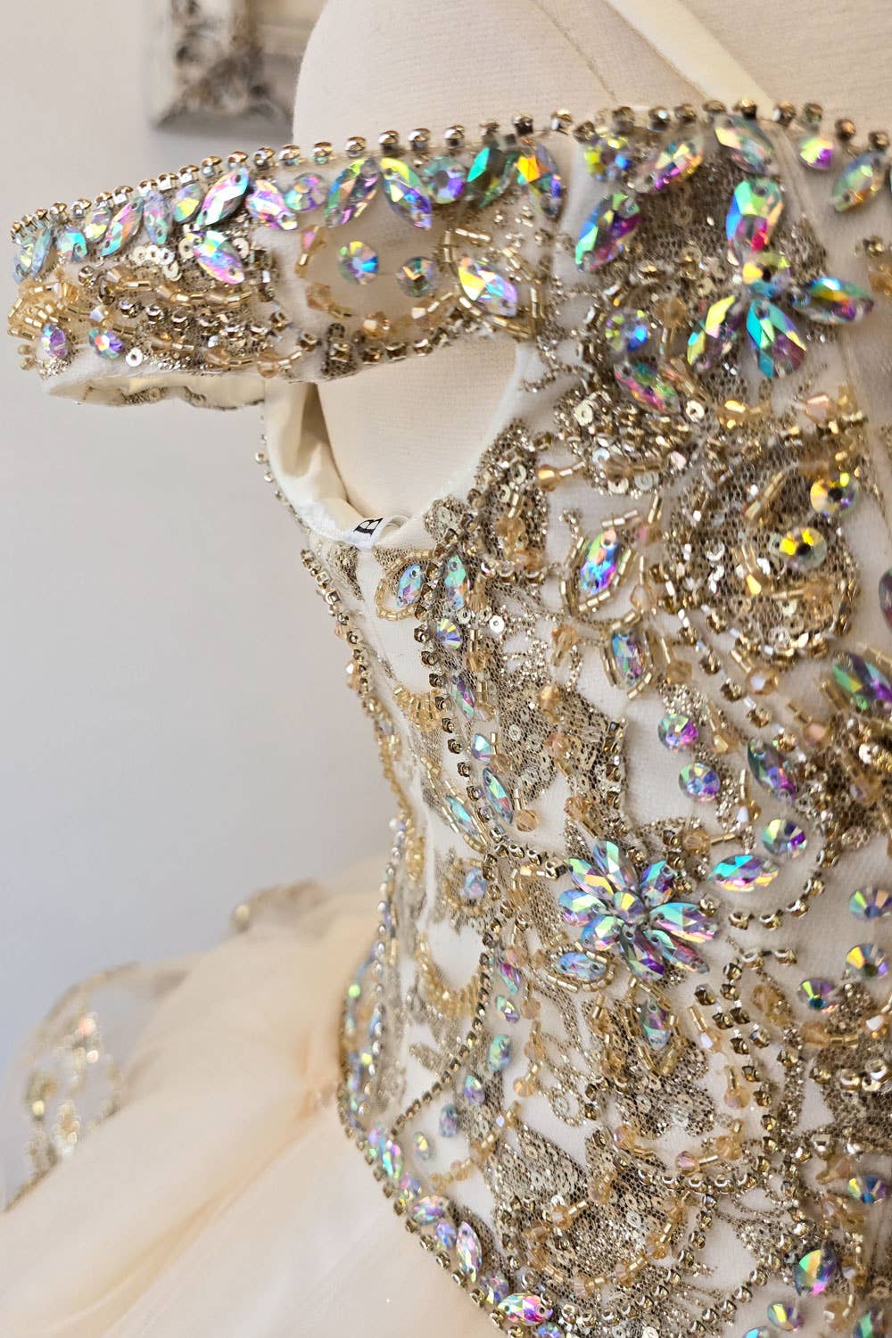 Detachable Train With Stones and Gems Mini Quince Dress