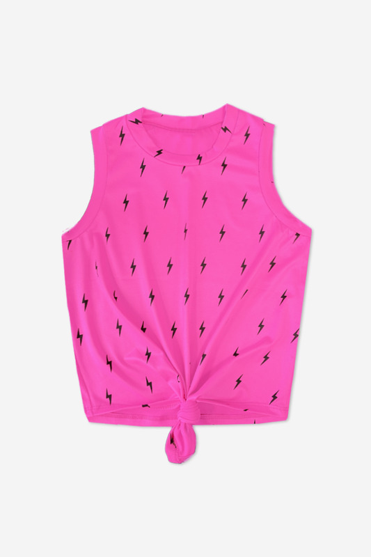 Simply Soft Sleeveless Tie Front Tank - Neon Fuchsia Bolts