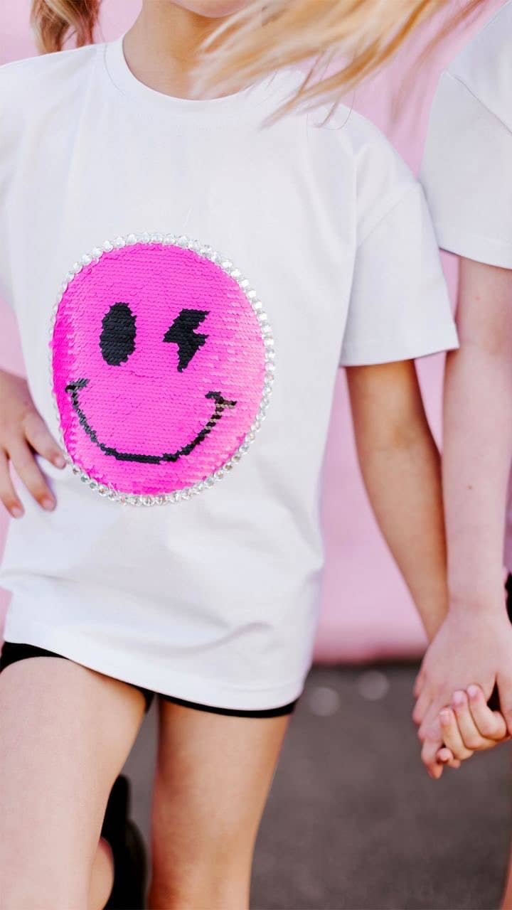 Catch Ya on the Flip Side - Girls Patched Sequins T-Shirt