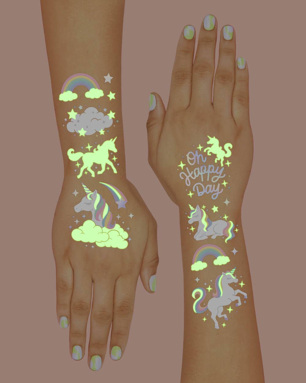 Unicorn Glow In The Dark Kids Temporary Tattoos, Bday Favor