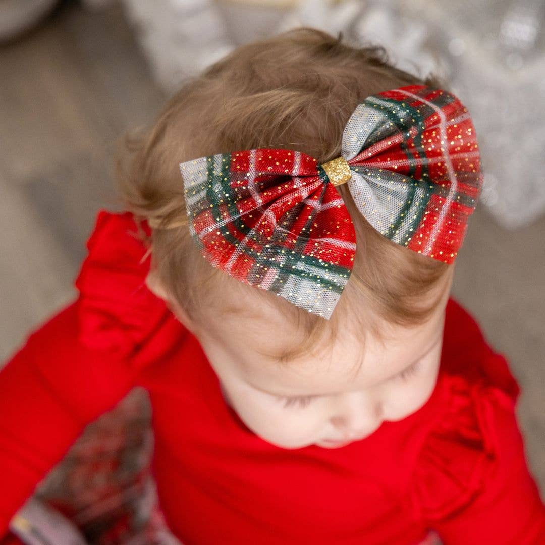 Christmas Plaid Tulle Bow Baby Headband - Holiday Headband