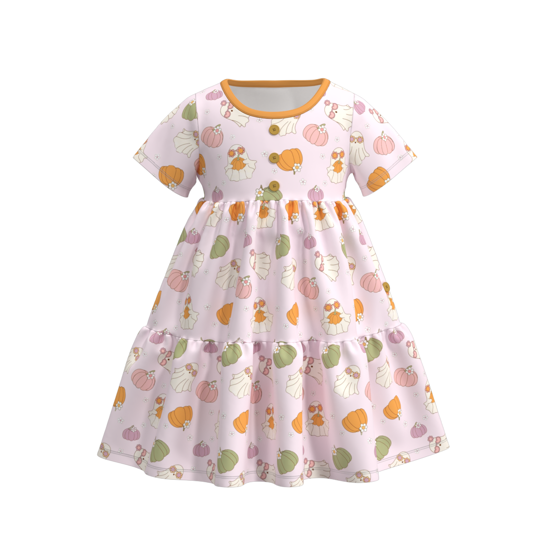 Halloween Print button layered ruffle dress