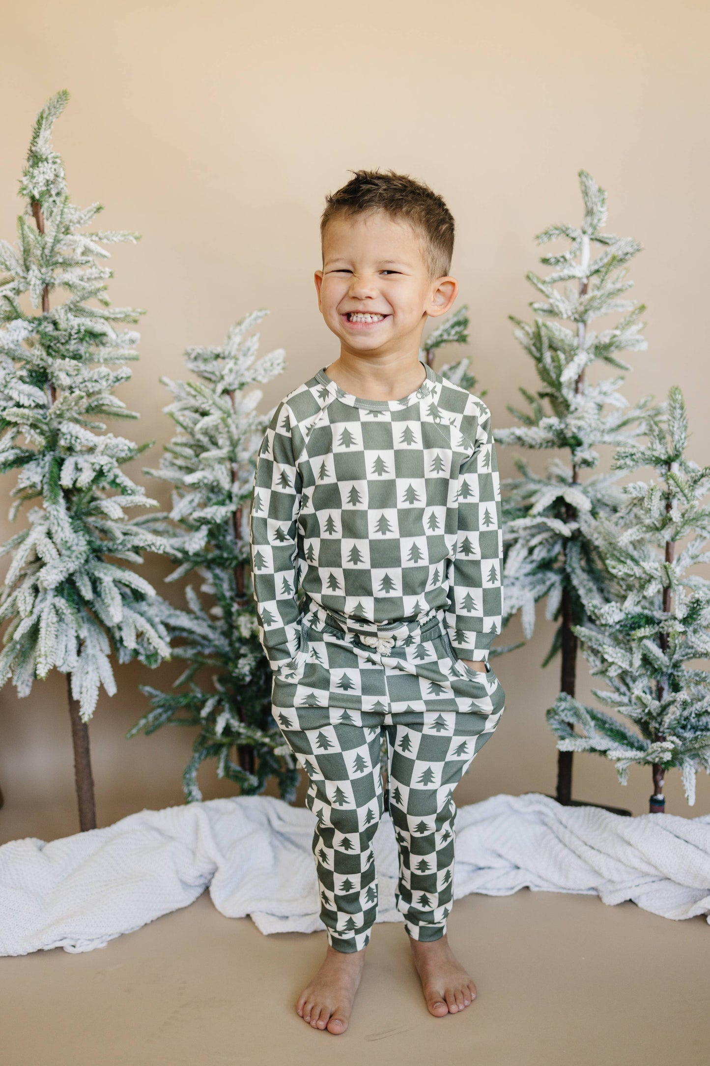 Checkered Christmas Trees Organic Cotton Set Kids Clothes