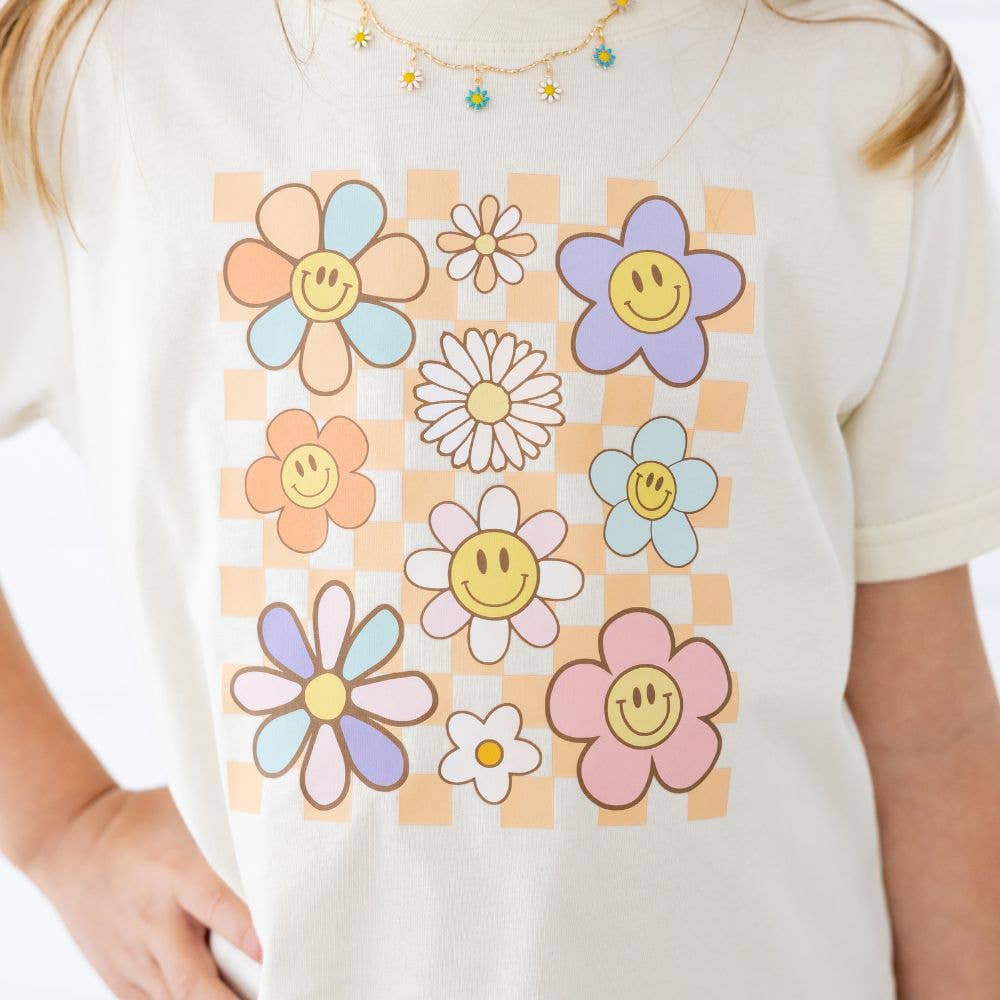 Daisy Doodle Checker Short Sleeve T-Shirt - Kids Spring Tee