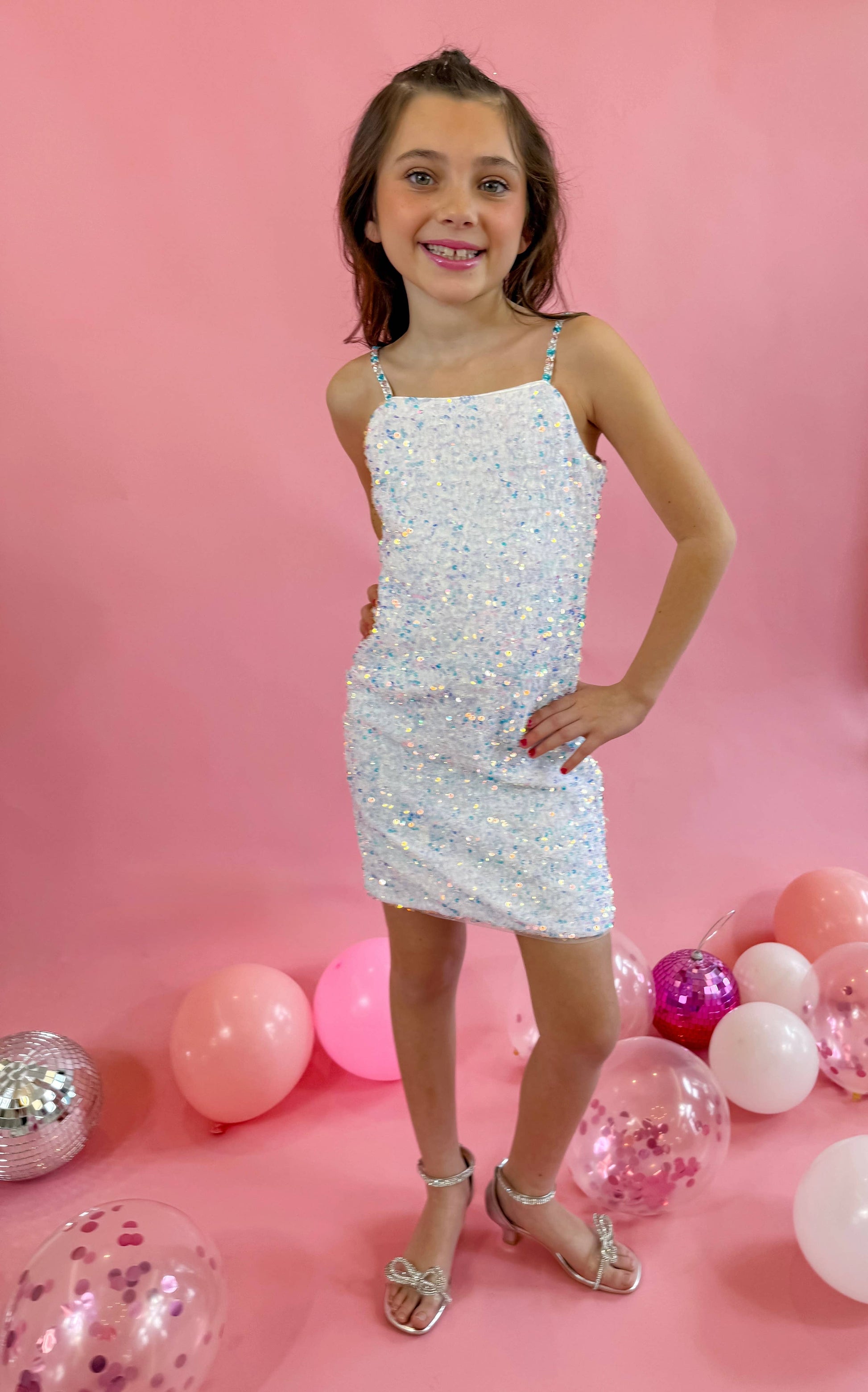 girls white sequin dress Girls Dress Style 5065