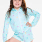 French Terry Easy Zip Hoodie - Ice Mint Pink Stars