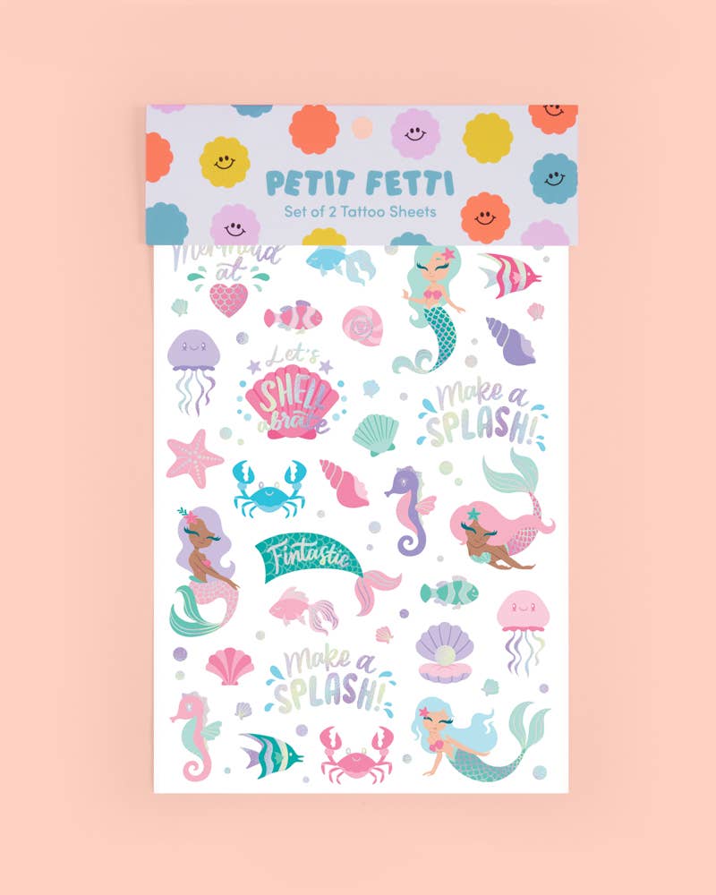 Mermaid Party Foil Kids Temporary Tattoos, Activity, Favor