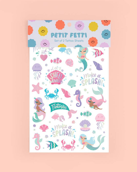 Mermaid Party Foil Kids Temporary Tattoos, Activity, Favor