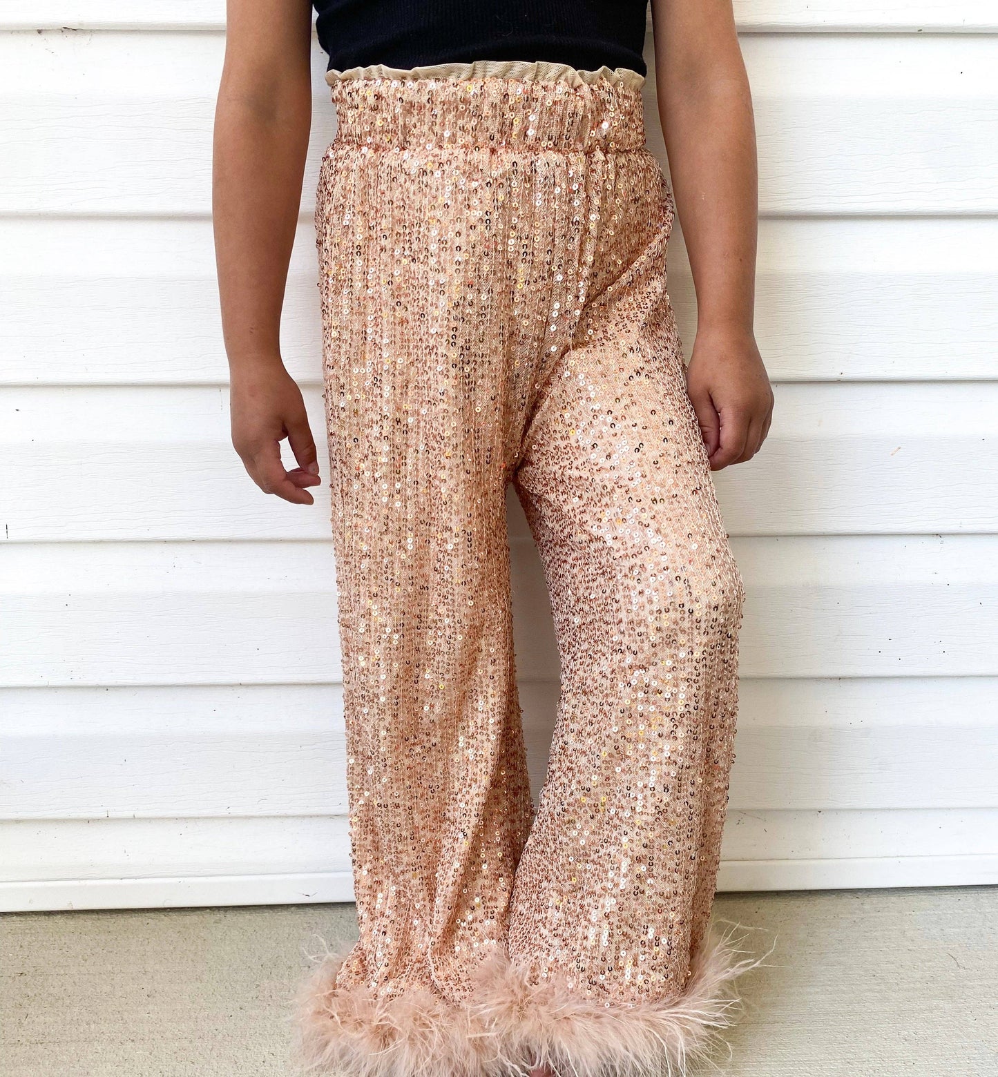 Champagne Sequins Feather Pants