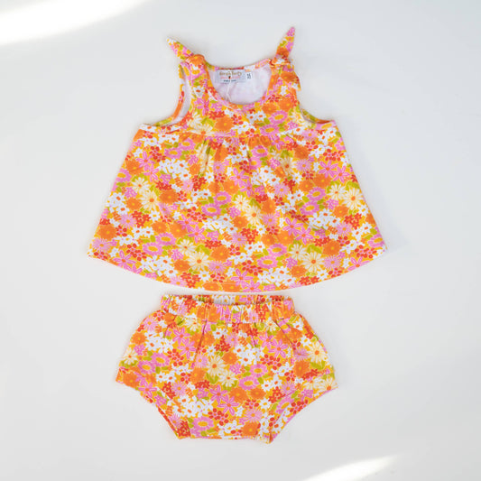 Summer Vintage Floral Two Piece Set for Baby Girls Clothes