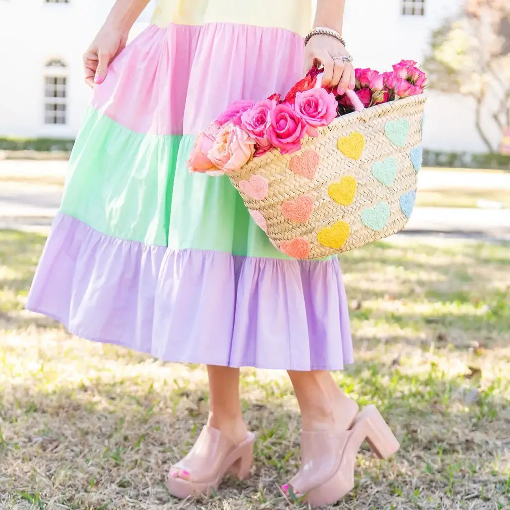 Multicolor Heart Straw Basket