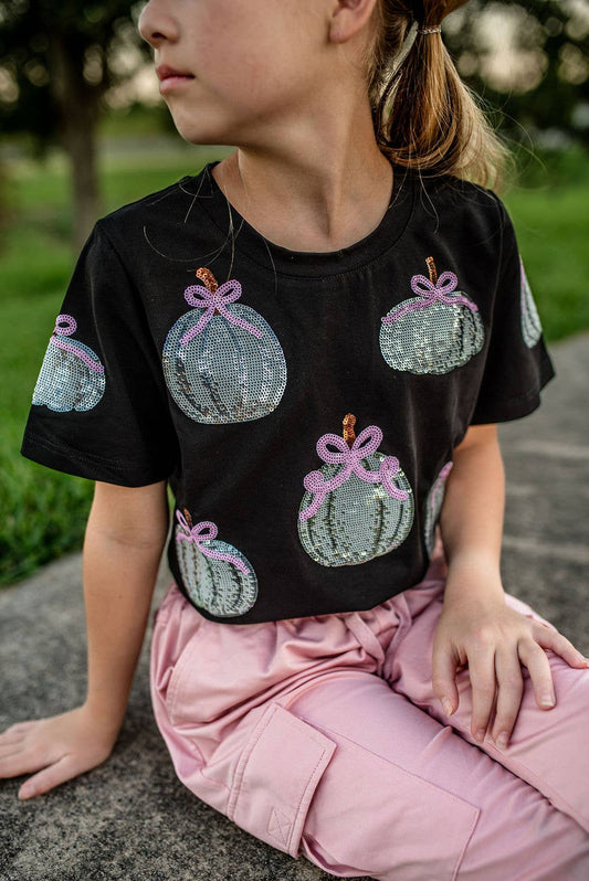 Pumpkin Bow Sequin Tee