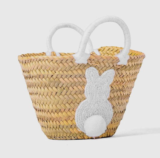 White Bunny easter Straw Basket, Bridal Shower Bag, Baby Bag