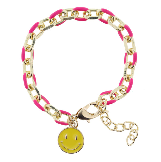 Hot Pink Chain and Yellow Happy Face Bracelet