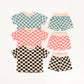 Pink Checkered Waffle Bamboo Shorts Set