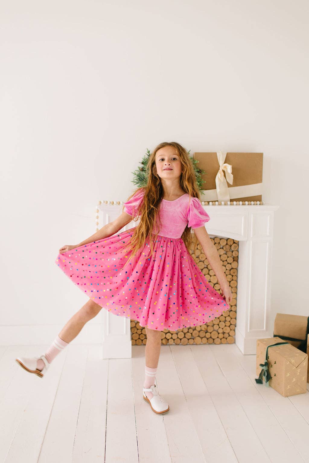 Diana Puff Dress in Bubblegum Confetti | Girls Luxury Dress