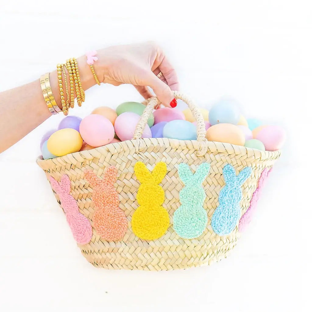 Pastel Rainbow Bunny easter Straw Basket, Bridal Shower Bags