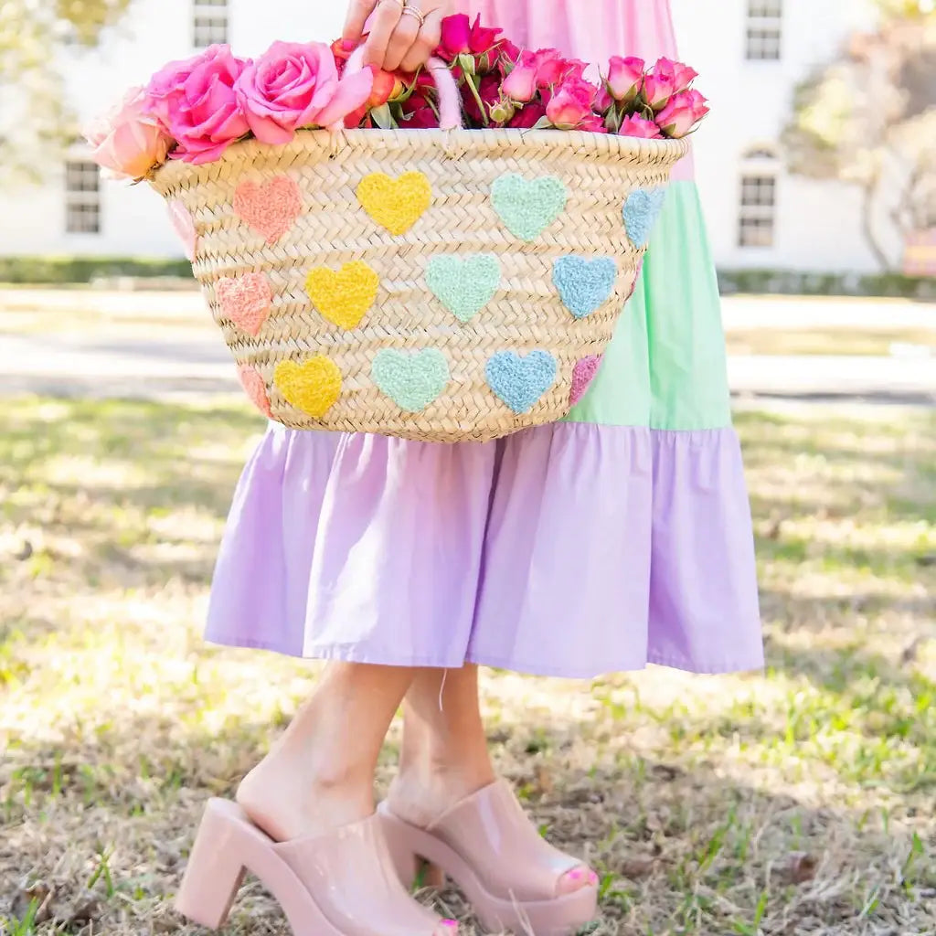 Multicolor Heart Straw Basket
