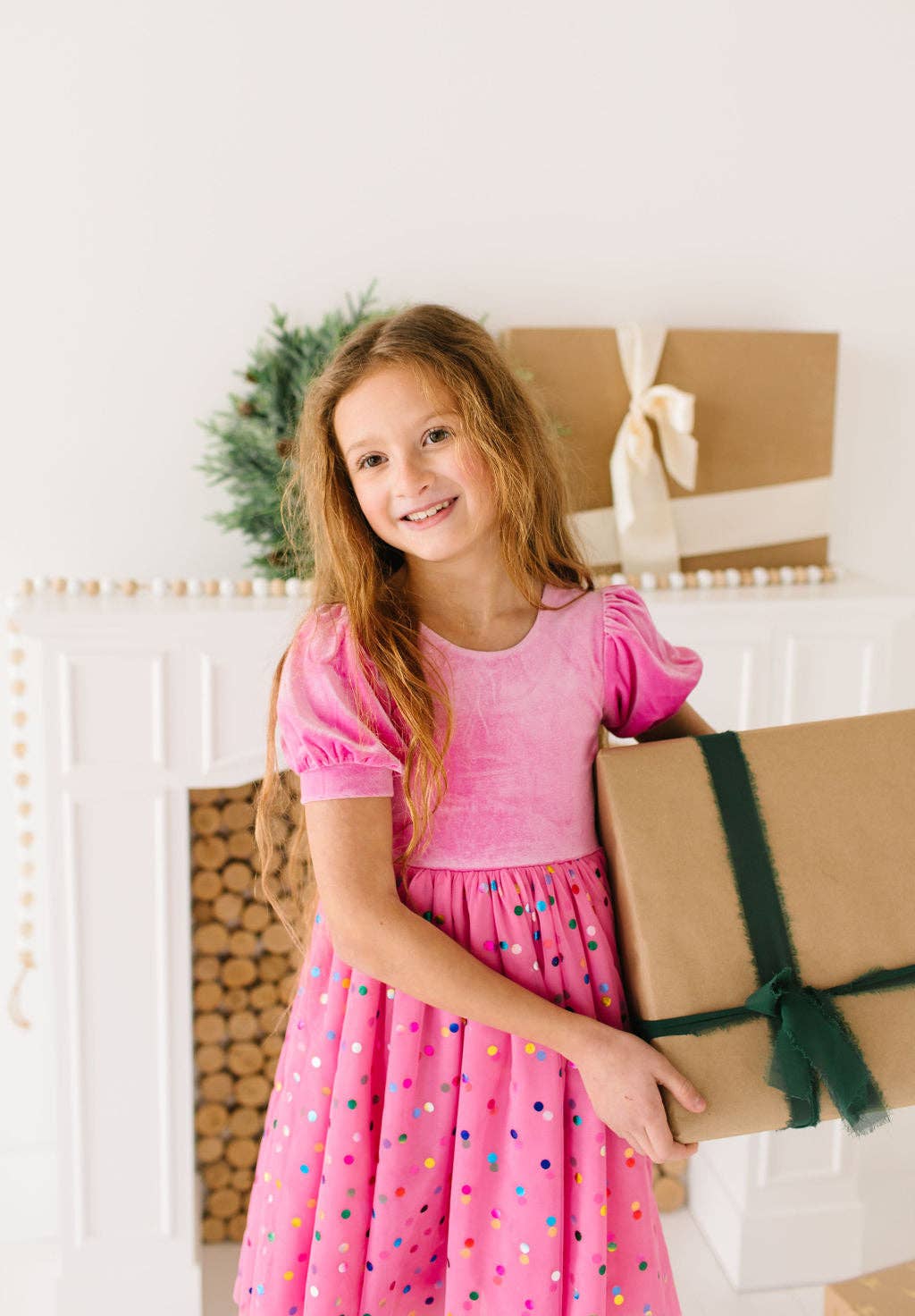 Diana Puff Dress in Bubblegum Confetti | Girls Luxury Dress