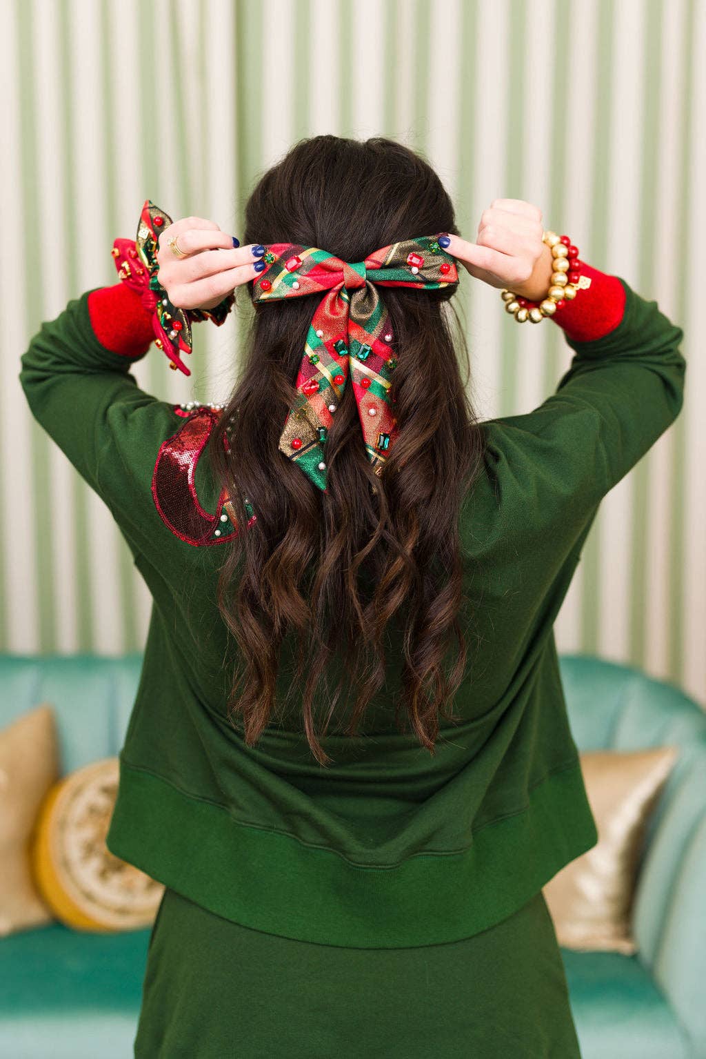 BC Green Holiday Plaid Bow Sweatshirt PRE-ORDER (Est Ship 11/21)