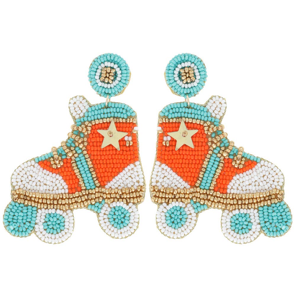 Mix Seed Beaded Roller Skates Dangle Earrings