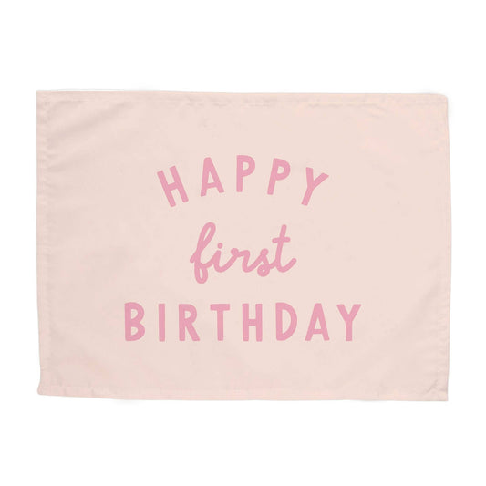 {Pink} Happy First Birthday Banner