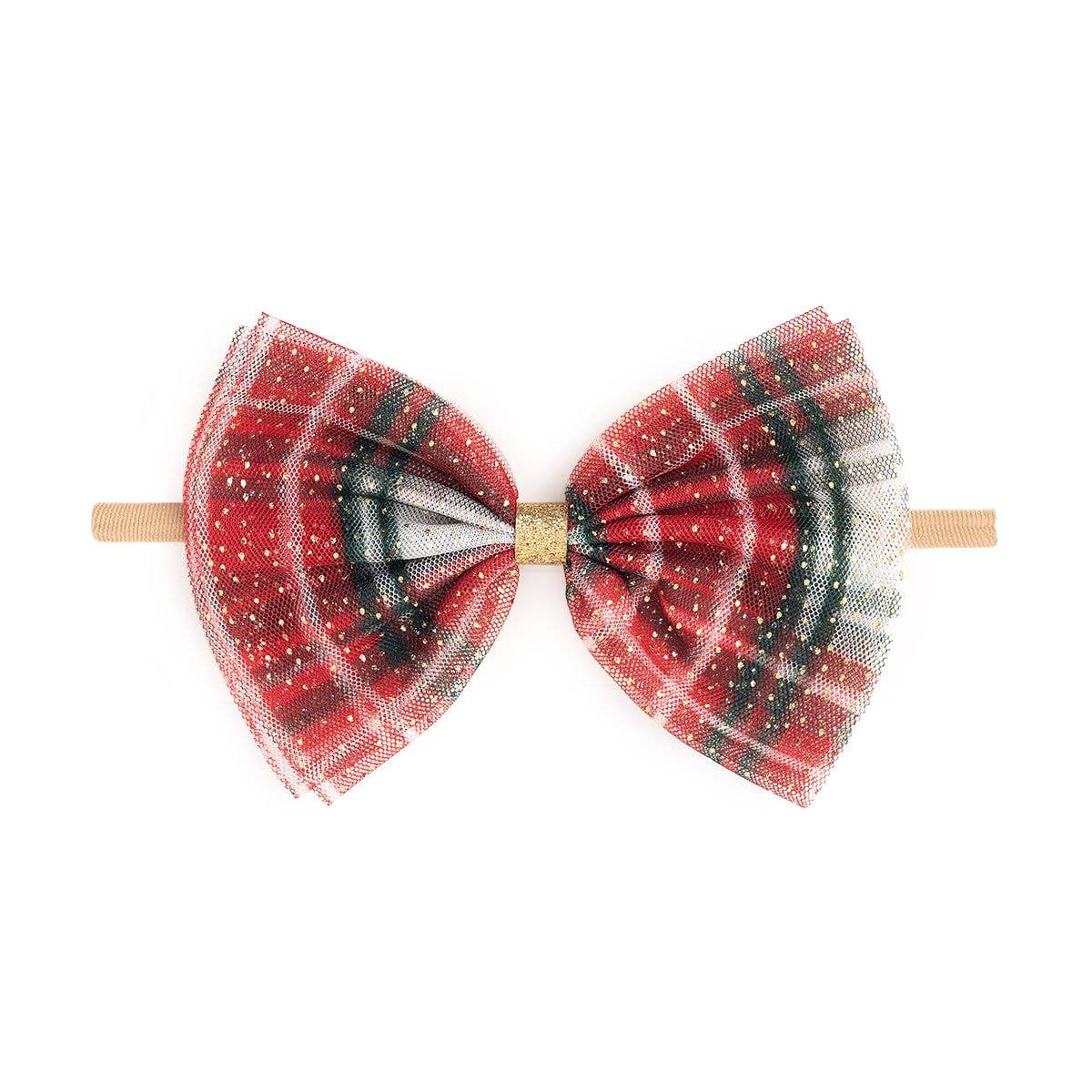 Christmas Plaid Tulle Bow Baby Headband - Holiday Headband