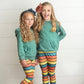 Kids Sage Ruffle Hoodie and Rainbow Stripe Leggings Fall Set
