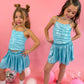 Blue metalic skort set