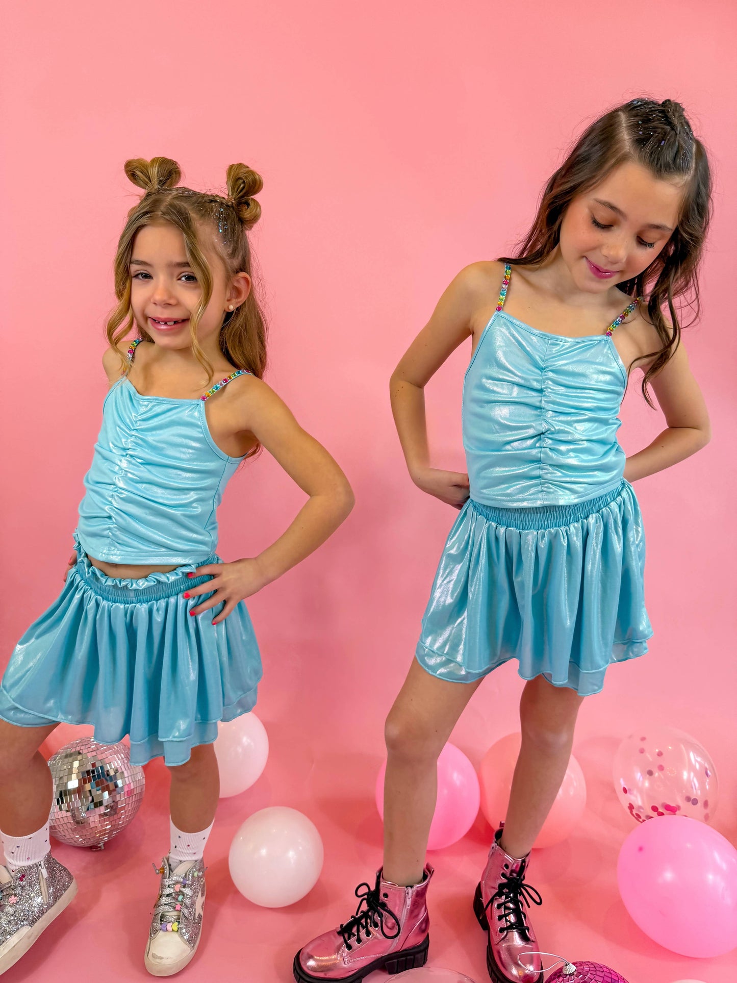 Blue metalic skort set